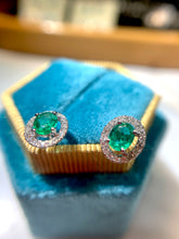 將圖片載入圖庫檢視器 18K金綠寶石鑽石耳環
