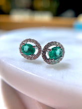 將圖片載入圖庫檢視器 18K金綠寶石鑽石耳環